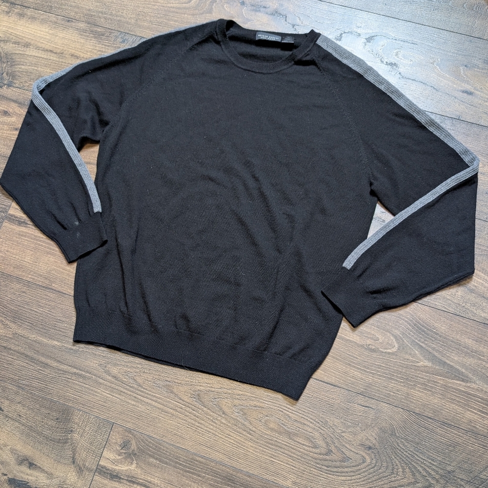 Neiman‎ Marcus Wool Black Crewneck Sweater with Gray Accents Size XXL